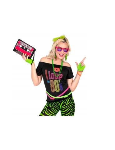 1 Zestaw Disco Zielony Neonowy 29364W Lata 80-te PRL Retro naszyjnik opaska bransoletki kolczyki rękawiczki