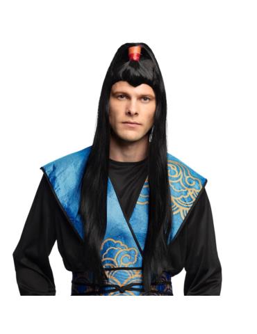 1 Peruka Męska Samuraj Wojownik 85063 długa czarna z kucykiem