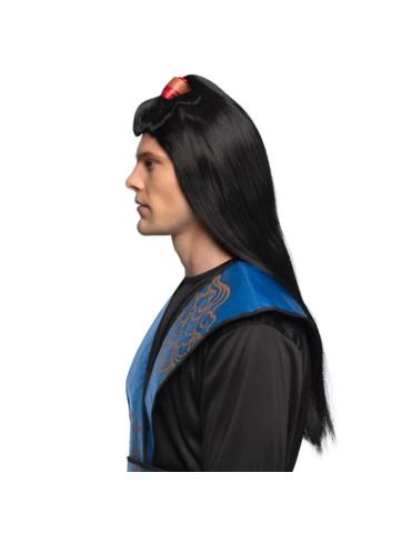 1 Peruka Męska Samuraj Wojownik 85063 długa czarna z kucykiem