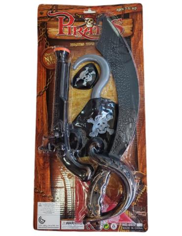 1 Zestaw Pirata z Szablą PA025 Pistoletem Hakiem Bandamką i Opaską na Oko