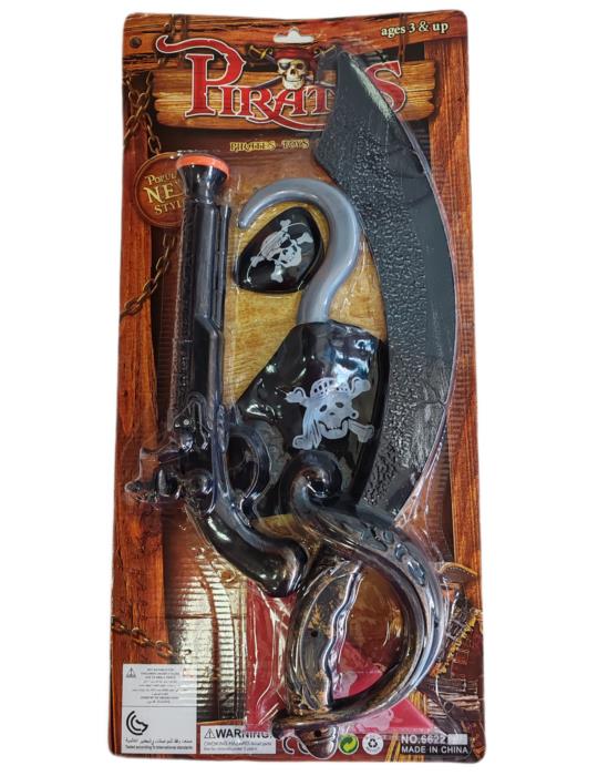 1 Zestaw Pirata z Szablą PA025 Pistoletem Hakiem Bandamką i Opaską na Oko