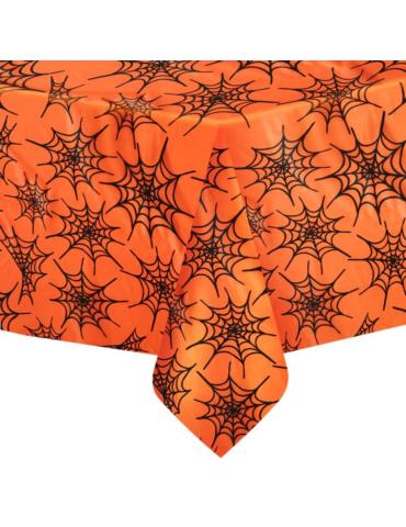 1 Obrus Halloween w pajęczyny 152713 pomarańczowo-czarny 137x274cm Andrzejki