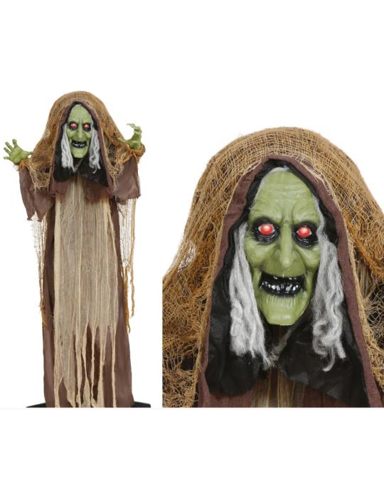 1 Dekoracja Wiedźma Stojąca 24856BZ 145cm starucha czarownica światło dźwięk ruch halloween baba jaga interaktywna