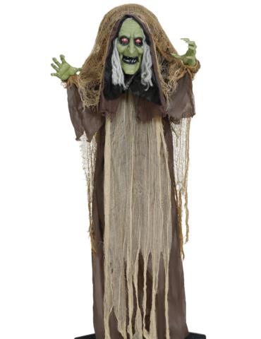 1 Dekoracja Wiedźma Stojąca 24856BZ 145cm starucha czarownica światło dźwięk ruch halloween baba jaga interaktywna