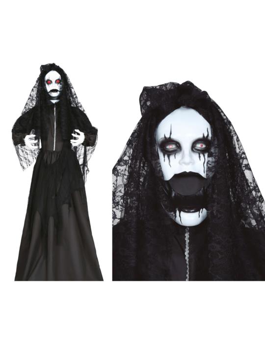 1 Dekoracja Opętana Panna Młoda 24860BZ stojąca 170cm welonem czarna światło dźwięk ruch halloween
