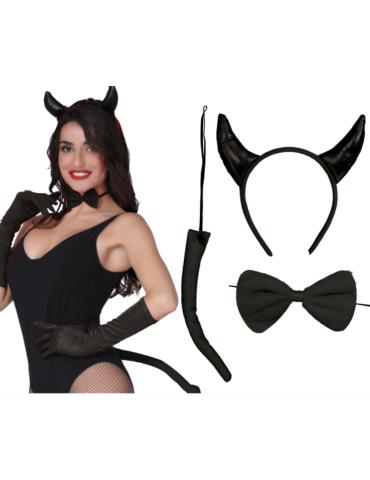 1 Zestaw Diabełka Diabła Czarny 26829BZ opaska ogon mucha 3el halloween diablica