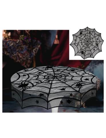 1 Obrus Halloween Koronkowy 26823BZ okrągły pajęczyna z pająkami 100cm