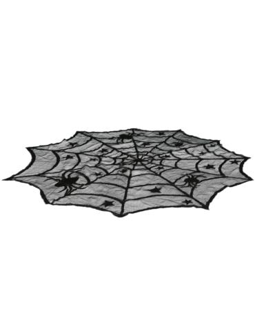 1 Obrus Halloween Koronkowy 26823BZ okrągły pajęczyna z pająkami 100cm