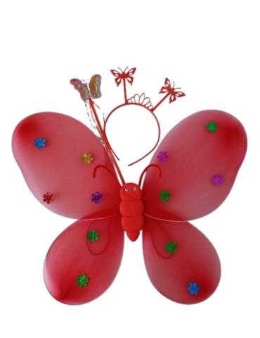 1 Zestaw Motylek Czerwony Opaska 12055C Różdżka Skrzydła motyla 49x37cm