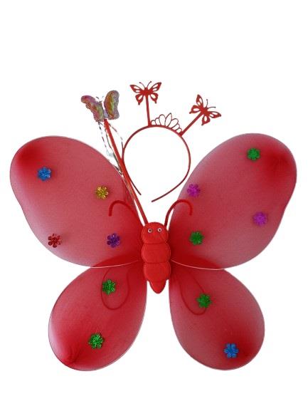 1 Zestaw Motylek Czerwony Opaska 12055C Różdżka Skrzydła motyla 49x37cm