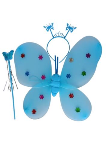 1 Zestaw Motylek Niebieski Opaska 12055N Różdżka Skrzydła motyla 49x37cm