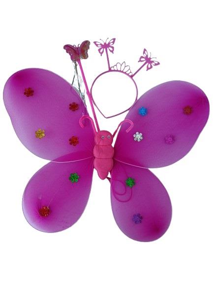 1 Zestaw Motylek Różowy Opaska 12055R Różdżka Skrzydła motyla 49x37cm