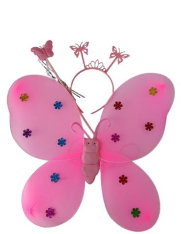 1 Zestaw Motylek Jasny Róż Opaska 12055 JR Różdżka Skrzydła motyla 49x37cm