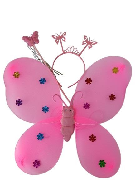 1 Zestaw Motylek Jasny Róż Opaska 12055 JR Różdżka Skrzydła motyla 49x37cm