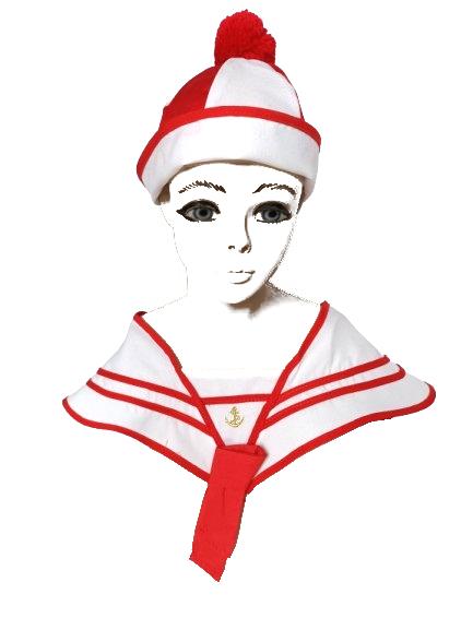 1 Zestaw Marynarski Czerwony 97966C czapka kołnierz marynarz majtek