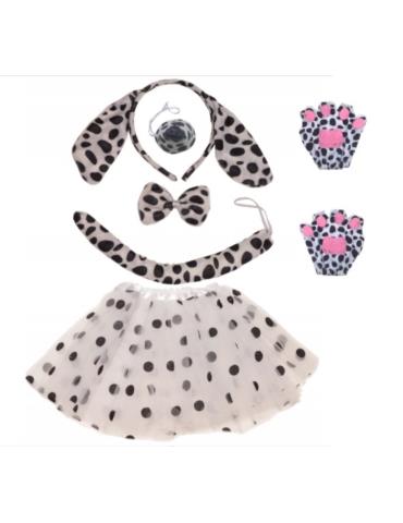 1 Strój Piesek Dalmatyńczyk DZD24285 Zestaw 6el pieska spódnica TuTu opaska ogon rękawiczki nos mucha