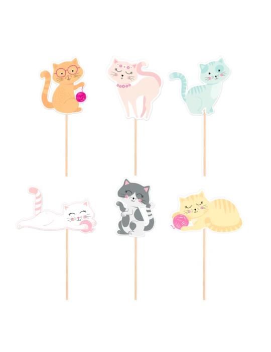 1 Toppery do Ciasta Kotki 6szt 151303 urodzinowe wykałaczki koty