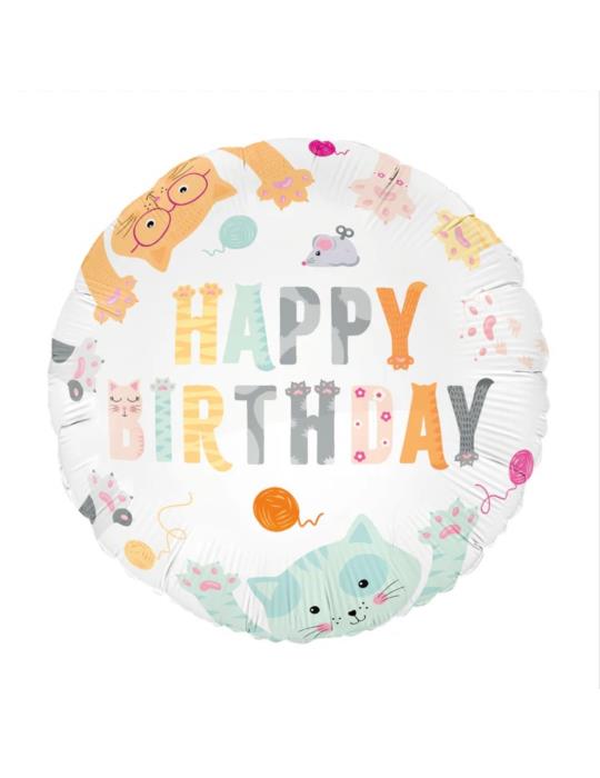 1 Balon Happy Birthday Kotki Koty 151198 45cm foliowy