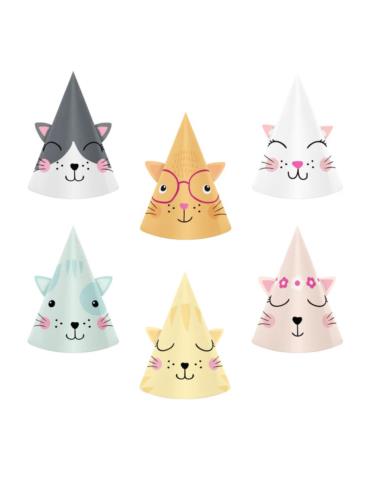 1 Czapeczki Kotki Koty Urodzinowe 151273 6szt papierowe Kicia kocia