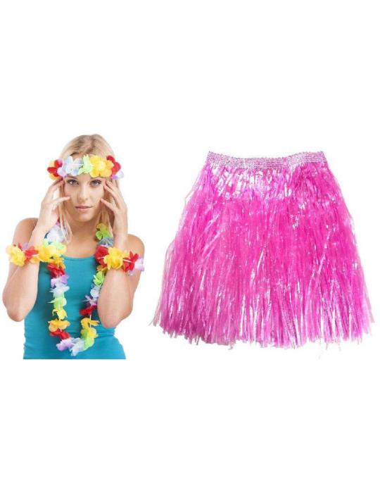 1 Zestaw Hawajski Różowy CA350 5el spódnica naszyjnik opaska bransoletki
