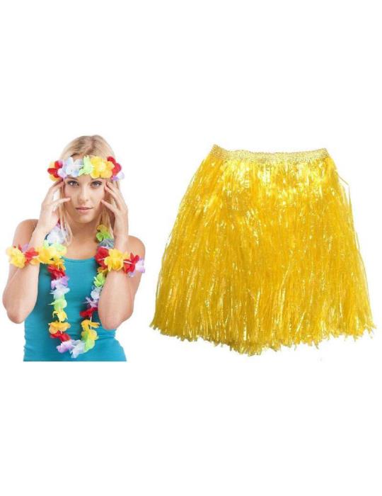 1 Zestaw Hawajski Żółty CA352 5el spódnica naszyjnik opaska bransoletki