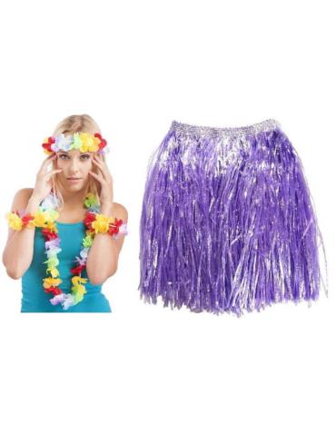 1 Zestaw Hawajski Fioletowy CA354 5el spódnica naszyjnik opaska bransoletki Aloha