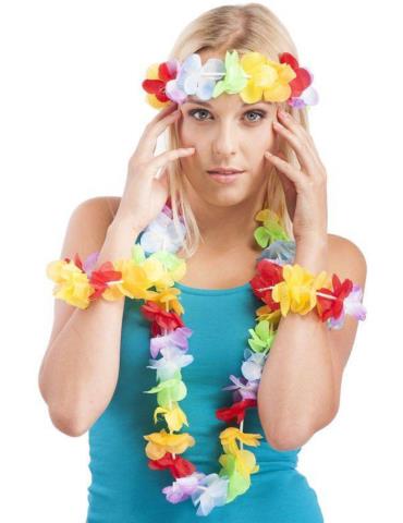 1 Zestaw Hawajski Fioletowy CA354 5el spódnica naszyjnik opaska bransoletki Aloha