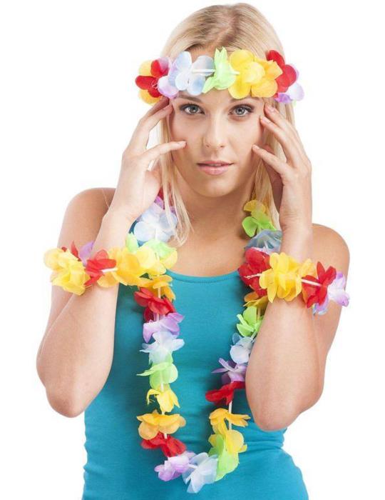 1 Kwiaty Hawajskie Zestaw 4el CA253 Multikolor naszyjnik opakska na głowę bransoletki Aloha Hawaje
