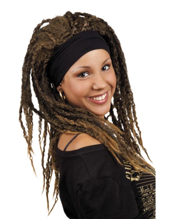 Peruka Długa Brązowa Dredy 86376 z opaską Jamajka