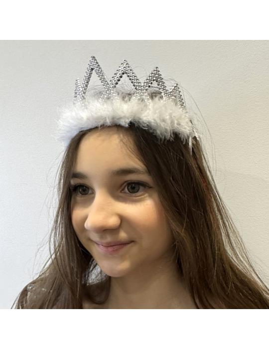 Diadem Srebrny z Puszkiem CA003B białym księżniczka królowa