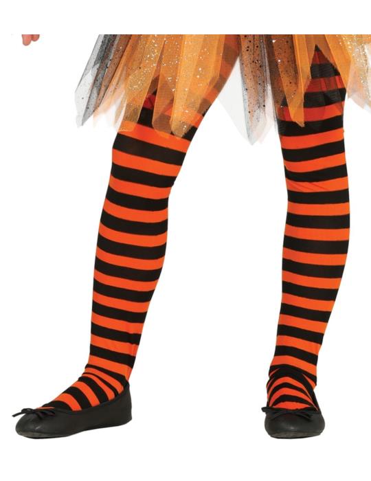 1 Rajstopy w paski 7-10 lat CA504 czarno - pomarańczowe Halloween Czarownicy Dyni