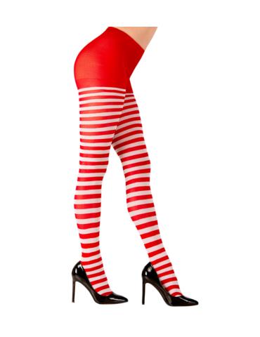 1 Rajstopy w paski Biało-Czerwone CA507 Dla dorosłych damskie S/M Elfa Pomocnika Mikołaja